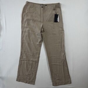 Olsen‎ Mona Straight Pants Linen Blend Beige L 14 NWT Minimalist Elastic Stretch